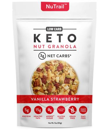 NuTrail - Keto Vanilla Strawberry Nut Granola Healthy Breakfast Cereal - Low Carb Snacks & Food - 3g Net Carbs - Gluten Free Grain Free - Almonds Pecans Coconut and more (11 oz) (1 Count)