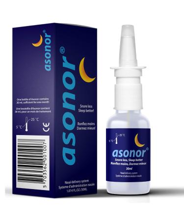 Asonor Snoring Nasal Spray - Fast Snore Stopper Drops for Better Sleep, Natural Breathing Relief - Helps Open The Throat & Air Passage While Sleeping - No Pain, Natural Anti Snoring Solution - 30ml