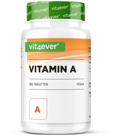 Vitamin A - 10 000 IU (3000 g) - 365 Tablets - Alternative to Capsules - High Dosed Retinyl Acetate - No Additives - Eyes Skin Immune System - Vegan