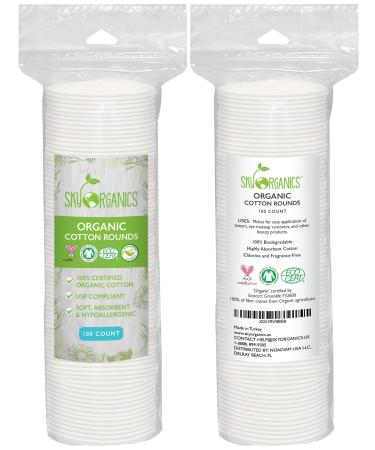 Sky Organics Organic Cotton Rounds for Sensitive Skin, 100% Pure GOTS Certified Organic for Beauty & Personal Care, 300 ct. 100 Count (Pack of 3)