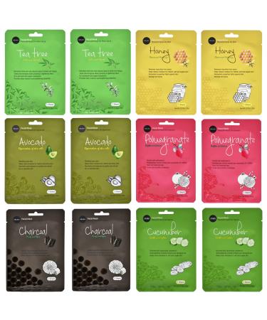 celavi Essence Facial Face Mask Paper Sheet Korea Skin Care Moisturizing 12 Pack (Mix - 2 of Each) 12 Count (Pack of 1) A SET