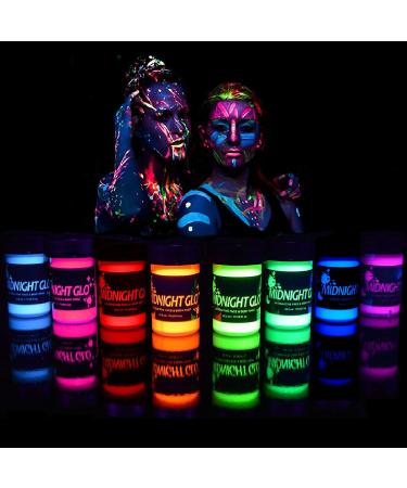 Midnight Glo Black Light Face and Body Paint (Set of 8 Bottles 0.75 oz. Each) - Neon Fluorescent Paint Safe On Skin, Washable, Non-Toxic 0.75 Fl Oz (Pack of 8)