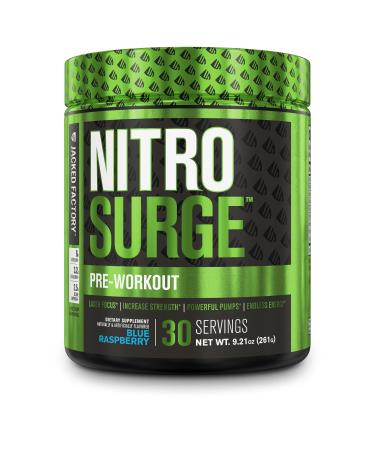 NITROSURGE Pre Workout Supplement - Energy Booster  Instant Strength Gains  Clear Focus  & Intense Pumps - Nitric Oxide Booster & Powerful Preworkout Energy Powder - 30 Servings  Blue Raspberry Blue Raspberry 30 Servings...
