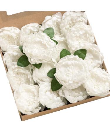 Ling's Moment 4" Artificial Wedding Flowers White Blooming Peony 16pcs Fake Roses w/Stem for DIY Wedding Decor Centerpieces Arrangements Bouquets