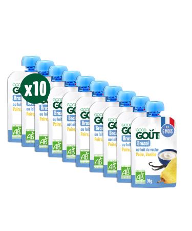 GOOD GO T - Brewed With Cow Milk - Baby Dessert - From 6 Months - Pear Vanilla - No Added Sugars* - Portable Size - 10x90g (Packaging May Vary)