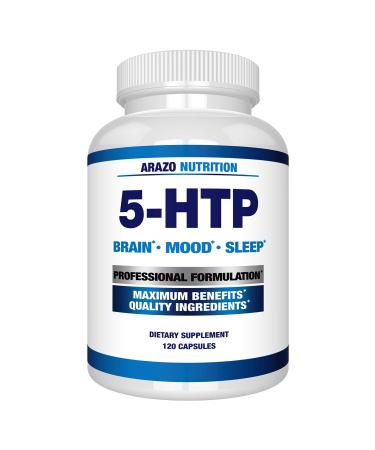 5-HTP 200mg Plus Calcium for Mood Sleep – Supports Calm and Relaxed Mood – 99% High Purity – 120 Capsules – Arazo Nutrition