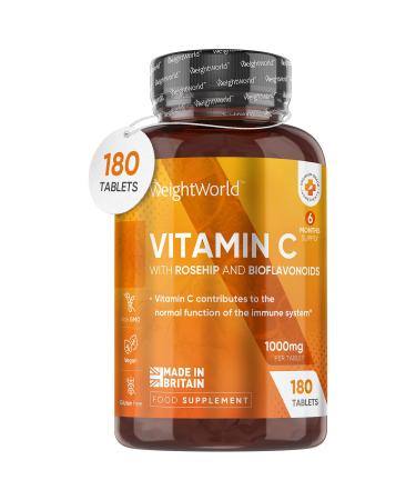 Vitamin C 1000mg 180 High Strength Vitamin C Tablets with Rosehip & Bioflavonoids Vegan Vitamin C Supplement (As Ascorbic Acid) for Immune System Energy Tablets for Men & Women