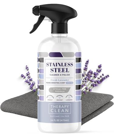 Therapy Stainless Steel Cleaner Kit - Plant-Based, Solvent-Free, Natural Essential Oils - Removes Fingerprints, Water Marks, Residue and Grease from Appliances (Single) 1 Pack