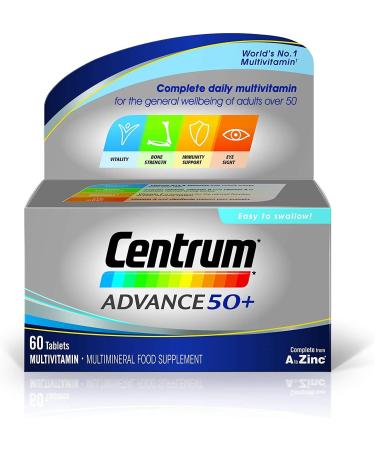 Centrum Advance 50+ Multivitamin & Mineral Tablets 24 essential nutrients including Vitamin D Complete Multivitamin Tablets 60 tablets Single 60 Count (Pack of 1)