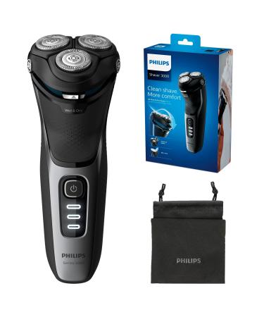 Philips Shaver Series 3000 Dry And Wet Electric Shaver (Model S3233/52) Shiny Black 2 Pin Bathroom Plug S3000 Black