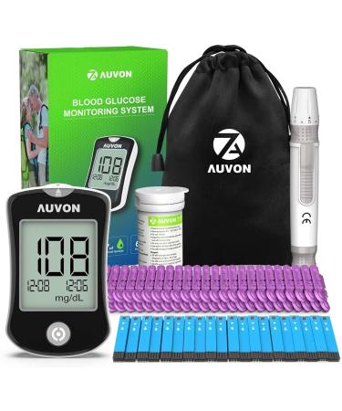 AUVON Blood Glucose Monitor Kit, High Accuracy Blood Sugar Test Kit with 50 Glucometer Strips, 50 30G Lancets, 1 Lancing Devices, I-QARE DS-W Diabetes Testing Kit, No Coding Required, Travel Size