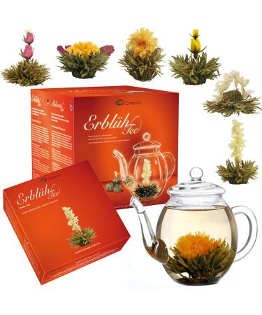 Creano tea blum gift set - bloomed spring harvest with 500ml glass jug & 6x white tea - 7 partly - Gift for Mother's Day 1x gift set