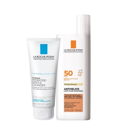 La Roche Posay Anthelios Tinted Mineral Sunscreen 1.7 Fl Oz and Travel Size Hydrating Cleanser