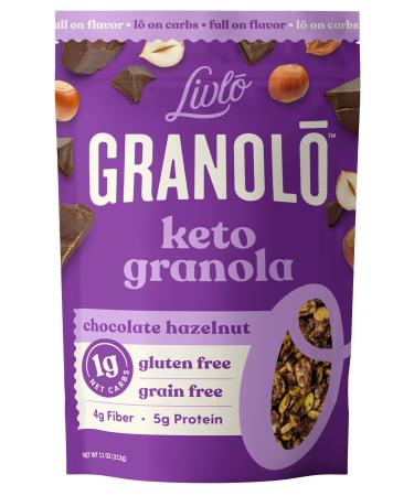 Livlo Chocolate Hazelnut Keto Granola - 1g Net Carbs - Grain Free & Gluten Free Cereal - Low Carb Keto Snacks & Food - Ketogenic Paleo & Diabetic Friendly 11oz