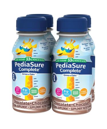 Pediasure Complete Reduced Sugar 33% Less Sugar Nutritional Supplement 4 X 235 ml Chocolate 940 ml. Multi-colored Chocolate 235 ml (Pack of 4)
