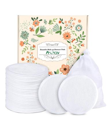 ProCIV Reusable Makeup Remover Cotton Pads 18 Pack Washable Organic Bamboo Remover Cotton Pads for All Skin Types & Toner with Laundry Bag, Eco Friendly Zero Waste Soft Cotton Pads for Woman Gift White
