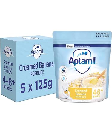 Aptamil Creamed Banana Porridge Baby Food Cereal 4-6+ Months 125g (Pack of 5)