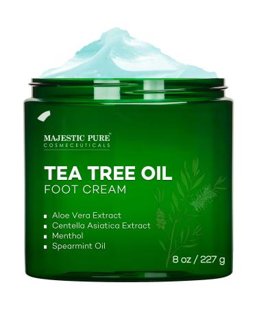 MAJESTIC PURE Athletes Foot Cream with Tea Tree Oil, Aloe & Spearmint - Hydrates, Softens & Conditions Dry Cracked Feet, Heel and Calluses,- Helps Soothe Irritated Skin - 8 oz