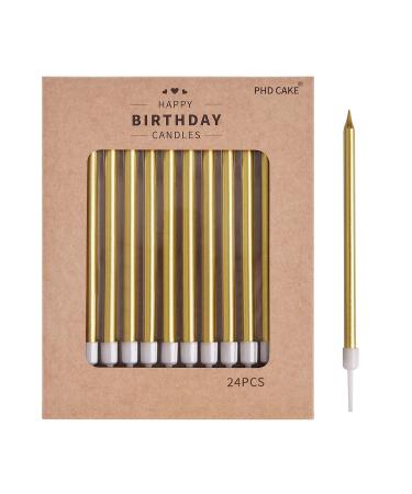 PHD CAKE 24-Count Gold Long Thin Metallic Birthday Candles, Cake Candles, Birthday Parties, Wedding Decorations, Party Candles