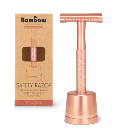 Metal Razor for Women with Safety Razor Stand | Rose Gold Women Razor | Eco Razor Women | Fits All Double Razor Blades | Reusable Razor Women | Zero Plastic | Eco Beauty | Sustainable Home | Bambaw Rose Gold with Stand