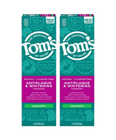 Tom's of Maine Fluoride-Free Antiplaque & Whitening Natural Toothpaste Spearmint 5.5 oz. 2-Pack (Packaging May Vary) Spearmint 5.5 Ounce 2-Pack
