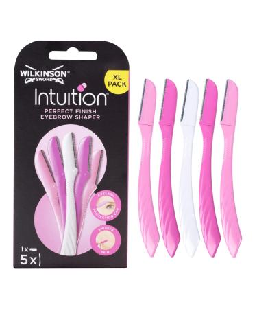 Wilkinson Sword - Intuition eyebrow former |Trimming and removes facial hair |Dermaplaning tool |Pack with 5 disposable razors Rosa 1 Unit (Confezione da 5)