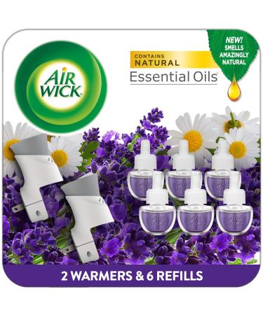 Air Wick plug in Scented Oil Starter Kit 2 Warmers + 6 Refills Lavender & Chamomile Eco friendly Essential Oils Air Freshener Lavender 1 Count (Pack of 1)