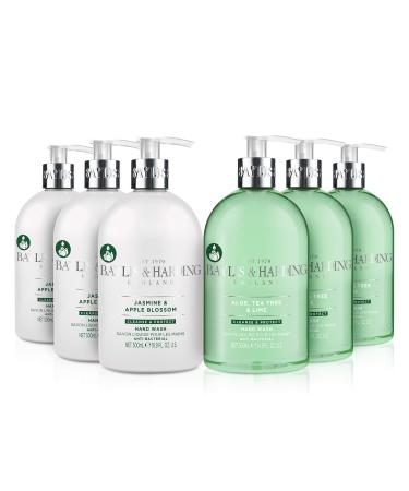 Baylis & Harding Anti-Bacterial Hand Wash Bundle - 3 x 500 ml Aloe Tea Tree & Lime Hand Wash & 3 x 500 ml Jasmine & Apple Blossom Hand Wash (6 Bottles) - Vegan Friendly Hand Wash Bundle 1
