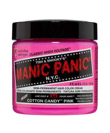 MANIC PANIC Cotton Candy Pink Hair Dye - Classic High Voltage - Semi Permanent Neon Bright Cool Toned Pink Hair Color - Glows Under Black Light - Vegan  PPD & Ammonia Free (4oz) Cotton Candy Pink 4 Fl Oz (Pack of 1)