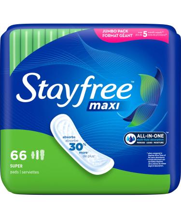 Stayfree Maxi Pads for Women, Super - 66 Count