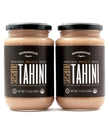 Organic Whole Sesame Tahini Paste - Unhulled & Stone-Ground - Silky Smooth Texture in Hummus, Dips, Dressings - Unsalted, Nut-Free, Kosher, Paleo, Keto 11.6 oz Glass Jar (2-Pack) Pepperwood Organics