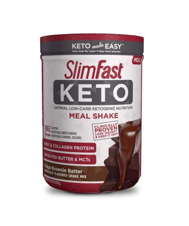 SlimFast Keto Meal Replacement Powder, Fudge Brownie Batter, Low Carb with Whey & Collagen Protein, 10 Servings Fudge Brownie Batter 10 Servings (Pack of 1)