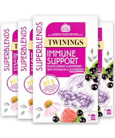Twinings Superblends Immune Support Tea - Blackcurrant Raspberry & Elderberry Herbal Tea Infusion with Echinacea Root & Vitamin D 80 x Biodegradable Tea Bags Immune Support 80 Count (Pack of 1)