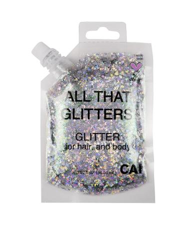 CAI BEAUTY NYC Silver Glitter | Easy to Apply, Easy to Remove Chunky Glitter for Body, Face and Hair | Bag Pouch | Holographic Cosmetic Grade Glamour