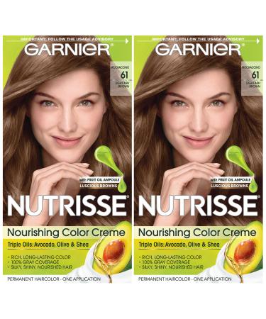 Garnier Hair Color Nutrisse Nourishing Creme 61 Light Ash Brown (Mochaccino) Permanent Hair Dye 2 Count (Packaging May Vary)