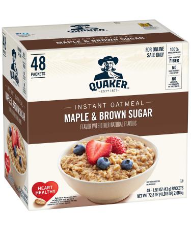 Quaker Instant Oatmeal, Maple & Brown Sugar, Individual Packets, 1.51 Ounce (Pack of 48)