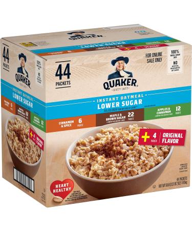 Quaker Instant Oatmeal Lower Sugar 4 Flavor Variety Pack (44 Pack)