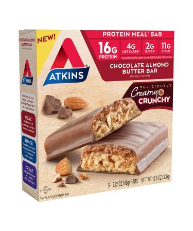 Atkins Chocolate Almond Butter Protein Meal Bar Keto-Friendly 5 Count