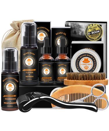 Upgraded Beard Grooming Kit w/Beard Conditioner 2 Pack Beard Oil Beard Balm Beard Brush Beard Shampoo/Wash Beard Comb Mustache Scissors Storage Bag Beard E-Book Beard Growth Care Gifts for Men