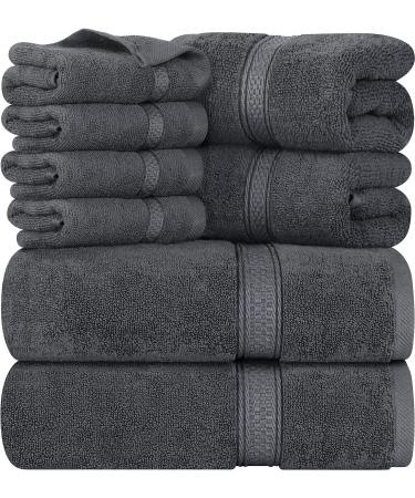 Utopia Towels 8-Piece Premium Towel Set, 2 Bath Towels, 2 Hand Towels, and 4 Wash Cloths, 600 GSM 100% Ring Spun Cotton Highly Absorbent Towels for Bathroom, Gym, Hotel, and Spa (Grey)